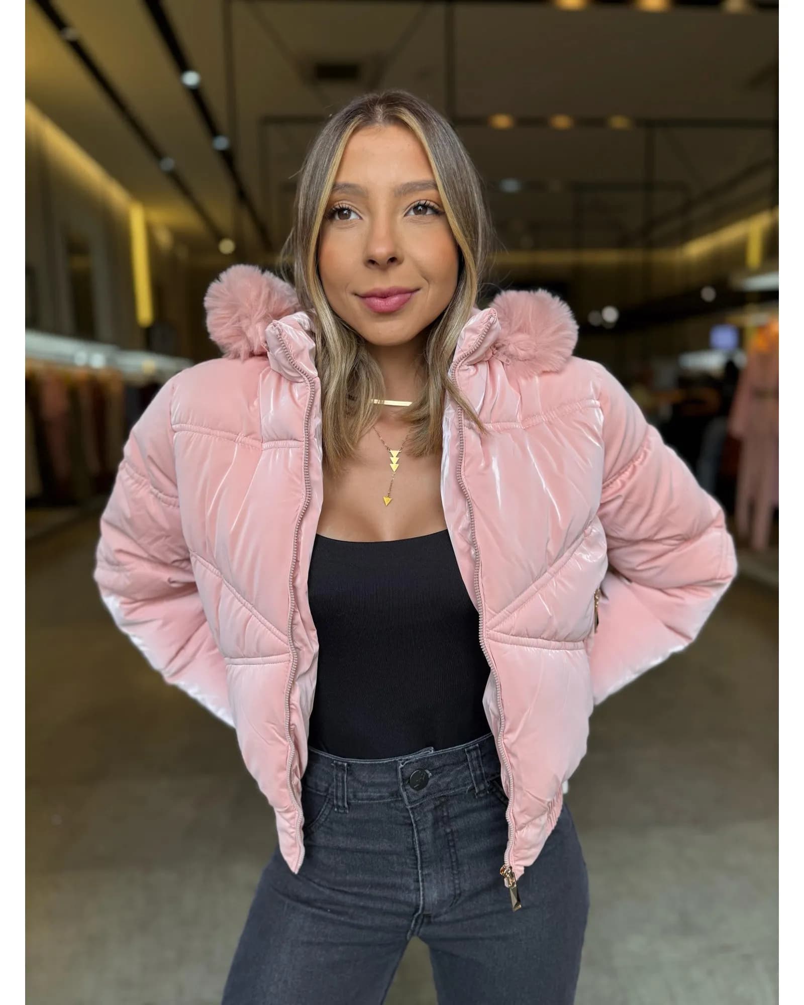Jaqueta Puffer Rosa